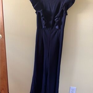 SHEIN Navy Ruffle-Sleeve Wide-Leg Jumpsuit